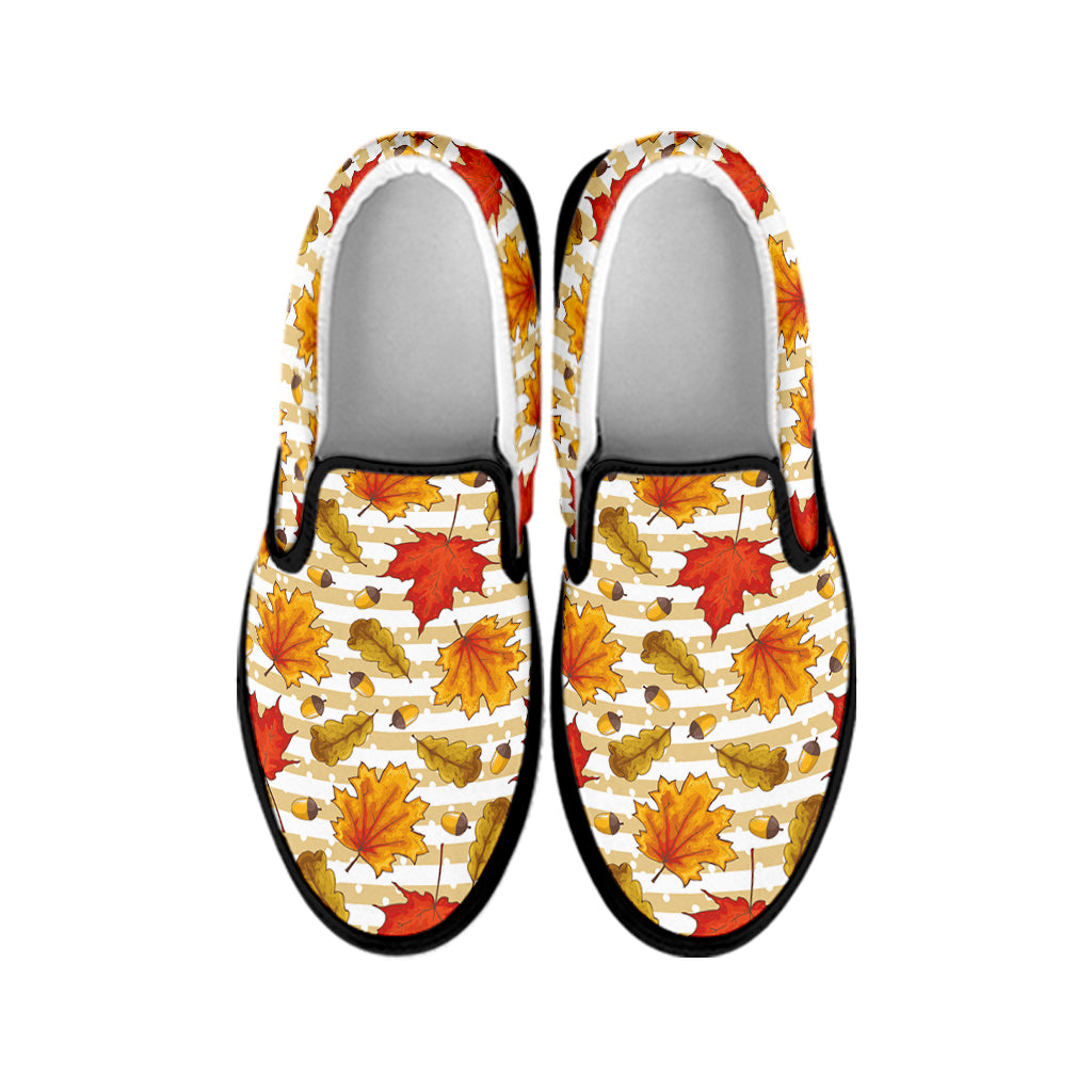 Maple And Oak Pattern Print Black Slip On Shoes