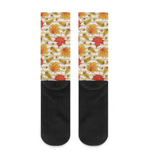 Maple And Oak Pattern Print Crew Socks