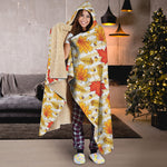 Maple And Oak Pattern Print Hooded Blanket
