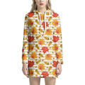 Maple And Oak Pattern Print Pullover Hoodie Dress