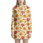 Maple And Oak Pattern Print Hoodie Dress