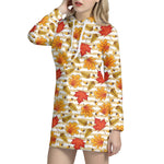 Maple And Oak Pattern Print Hoodie Dress