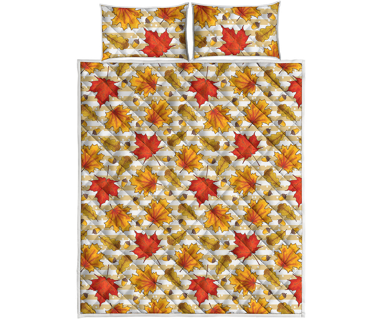 Maple And Oak Pattern Print Quilt Bed Set