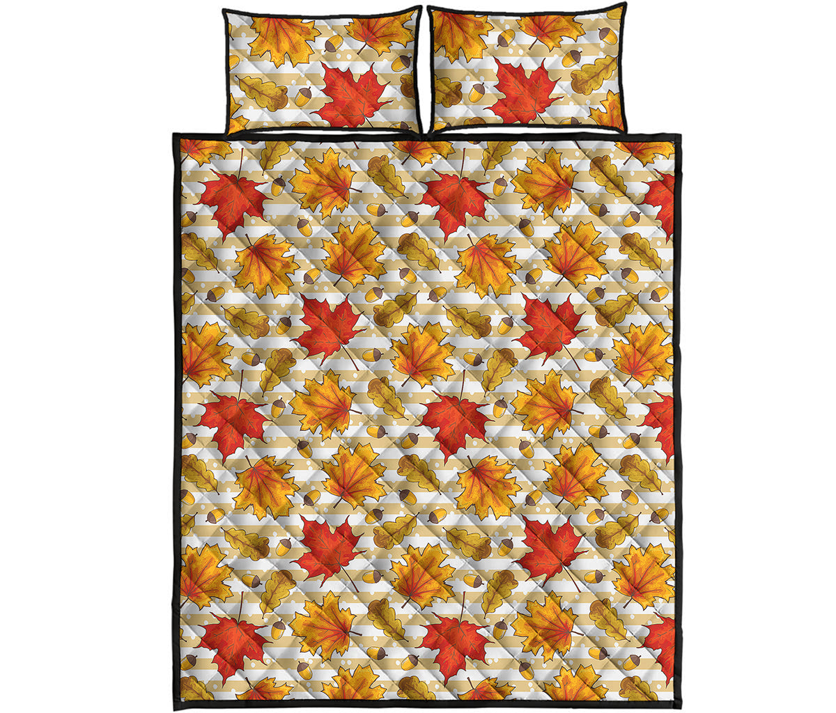 Maple And Oak Pattern Print Quilt Bed Set