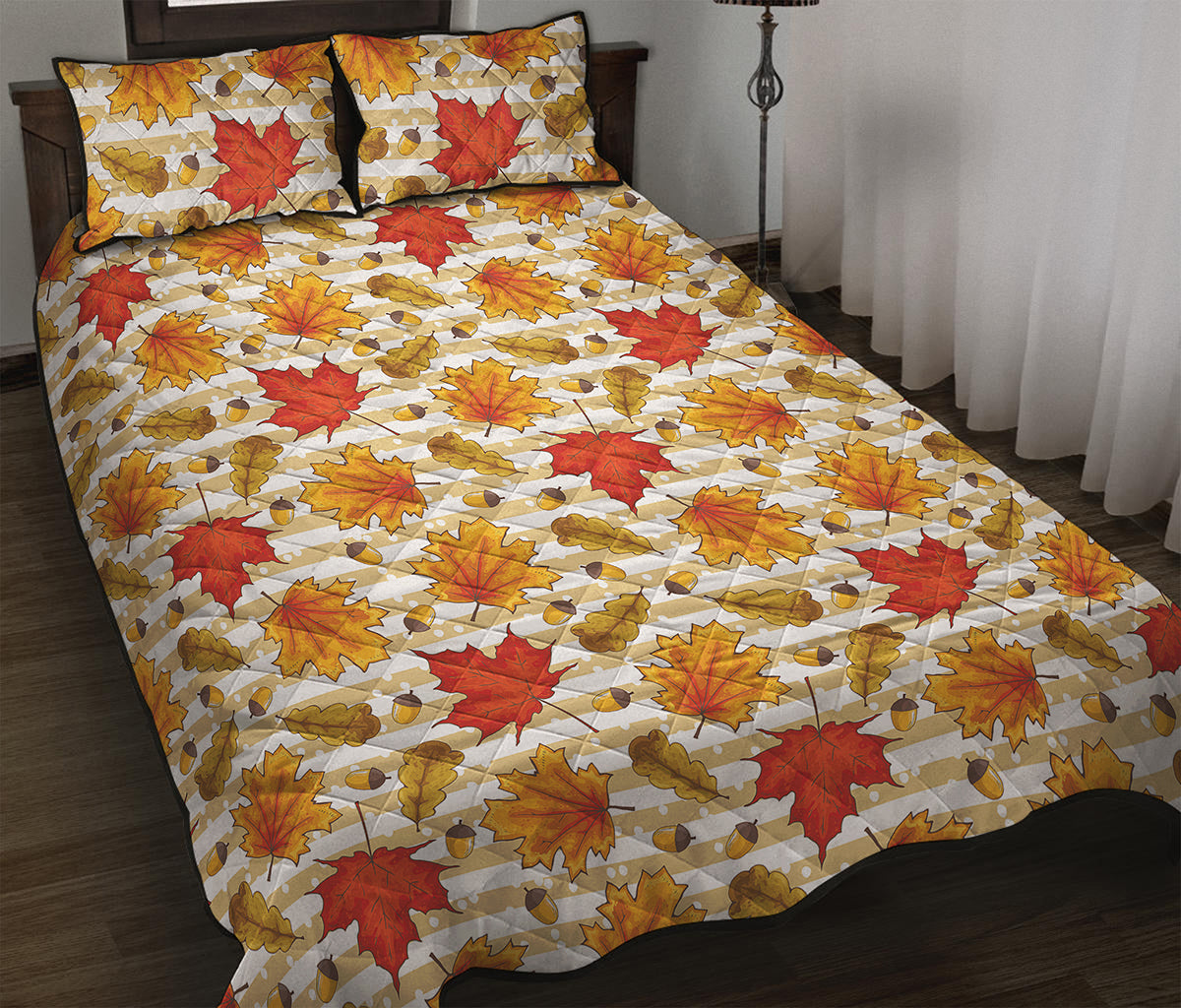 Maple And Oak Pattern Print Quilt Bed Set
