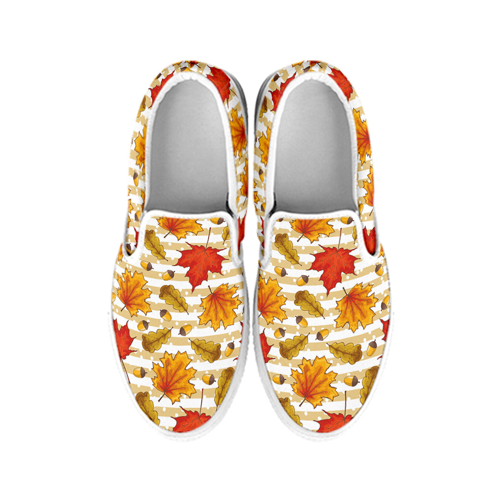 Maple And Oak Pattern Print White Slip On Shoes