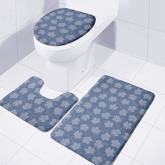 Maple Leaf Denim Jeans Pattern Print 3 Piece Bath Mat Set