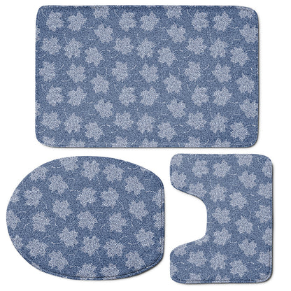 Maple Leaf Denim Jeans Pattern Print 3 Piece Bath Mat Set