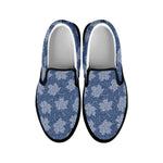 Maple Leaf Denim Jeans Pattern Print Black Slip On Shoes
