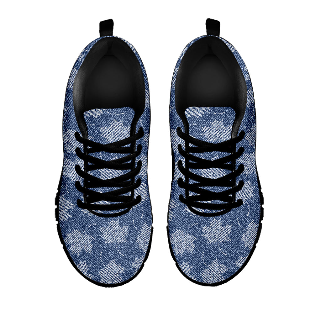 Maple Leaf Denim Jeans Pattern Print Black Sneakers