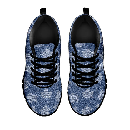 Maple Leaf Denim Jeans Pattern Print Black Sneakers