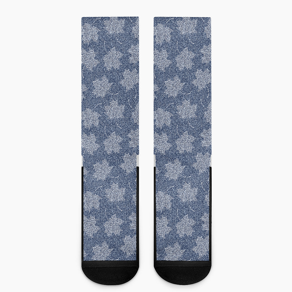 Maple Leaf Denim Jeans Pattern Print Crew Socks