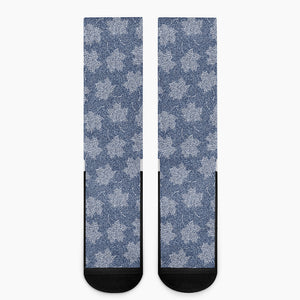 Maple Leaf Denim Jeans Pattern Print Crew Socks
