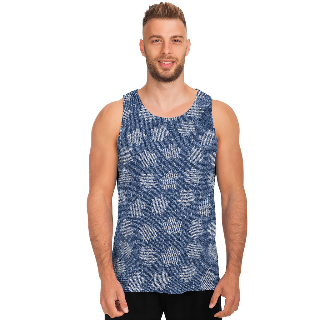 Maple Leaf Denim Jeans Pattern Print Men's Tank Top