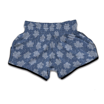 Maple Leaf Denim Jeans Pattern Print Muay Thai Boxing Shorts
