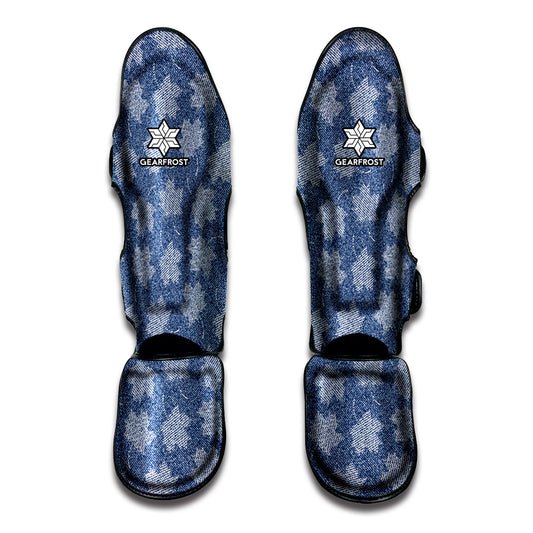 Maple Leaf Denim Jeans Pattern Print Muay Thai Shin Guard