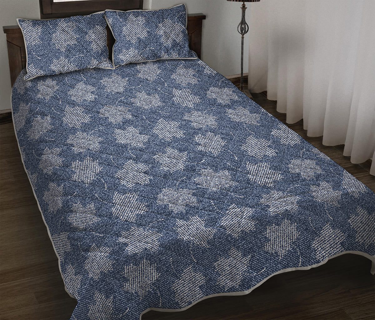 Maple Leaf Denim Jeans Pattern Print Quilt Bed Set