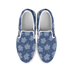 Maple Leaf Denim Jeans Pattern Print White Slip On Shoes