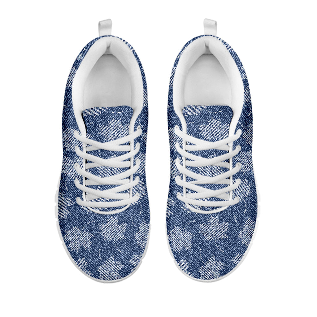 Maple Leaf Denim Jeans Pattern Print White Sneakers