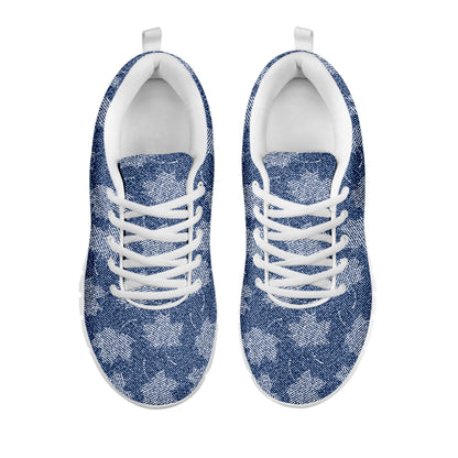 Maple Leaf Denim Jeans Pattern Print White Sneakers