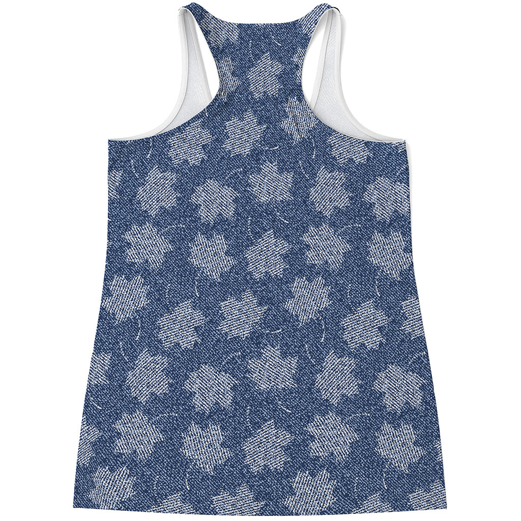 Maple Leaf Denim Jeans Pattern Print Women's Racerback Tank Top