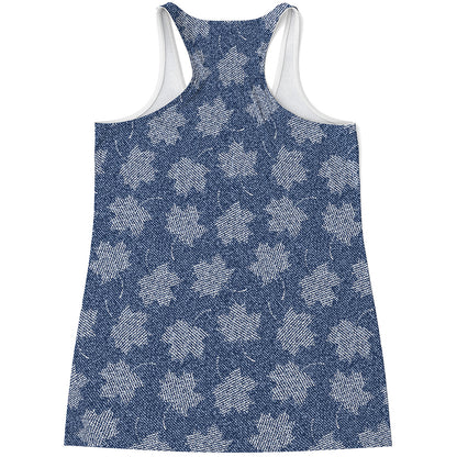 Maple Leaf Denim Jeans Pattern Print Women's Racerback Tank Top