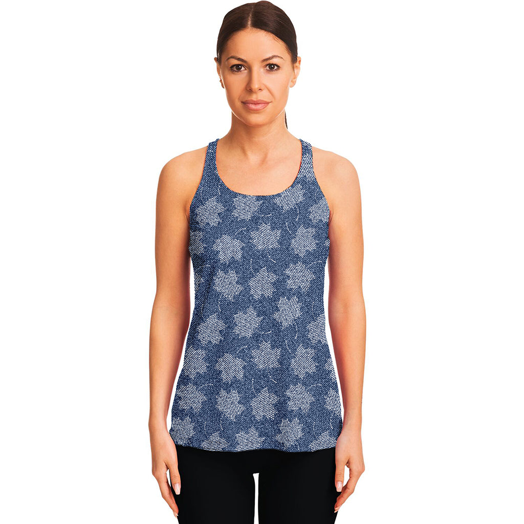 Maple Leaf Denim Jeans Pattern Print Women's Racerback Tank Top