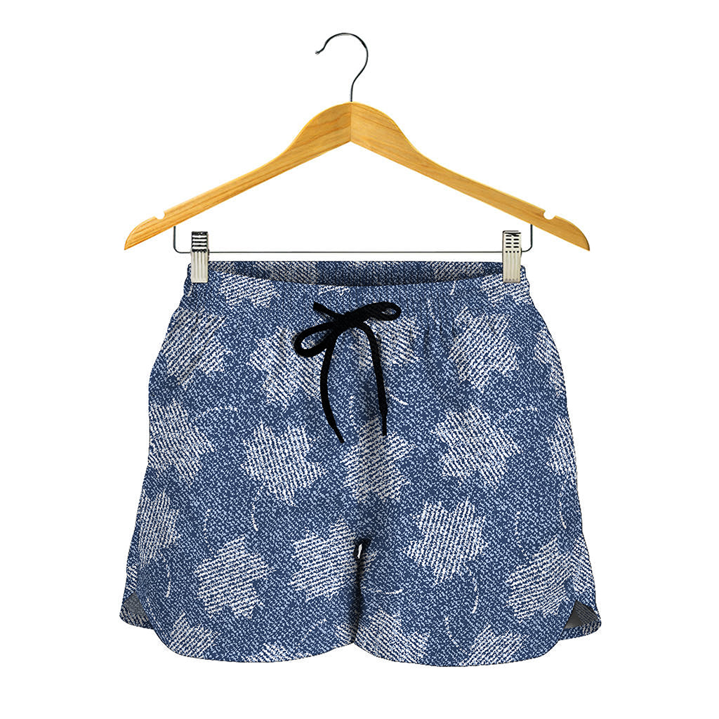Maple Leaf Denim Jeans Pattern Print Women's Shorts