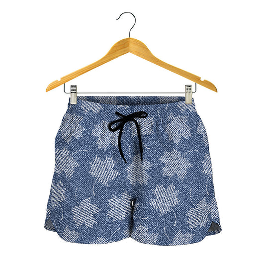 Maple Leaf Denim Jeans Pattern Print Women's Shorts