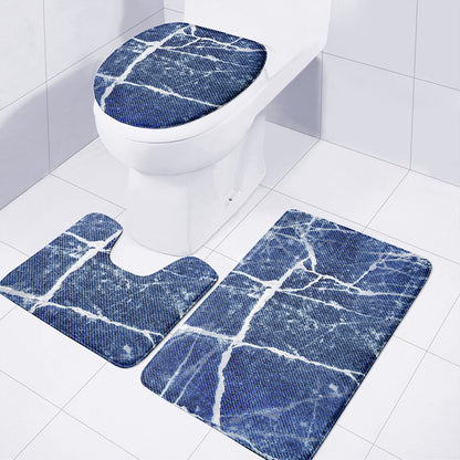 Marble Denim Jeans Pattern Print 3 Piece Bath Mat Set