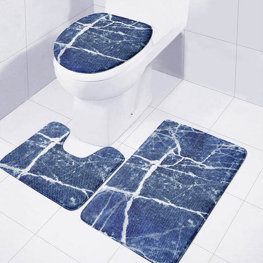 Marble Denim Jeans Pattern Print 3 Piece Bath Mat Set