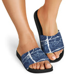 Marble Denim Jeans Pattern Print Black Slide Sandals