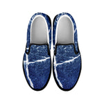 Marble Denim Jeans Pattern Print Black Slip On Shoes