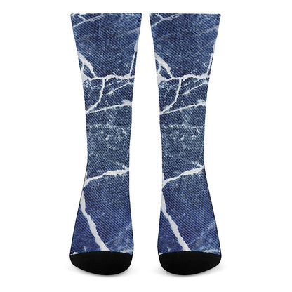 Marble Denim Jeans Pattern Print Crew Socks