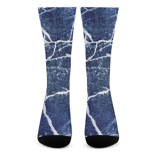 Marble Denim Jeans Pattern Print Crew Socks