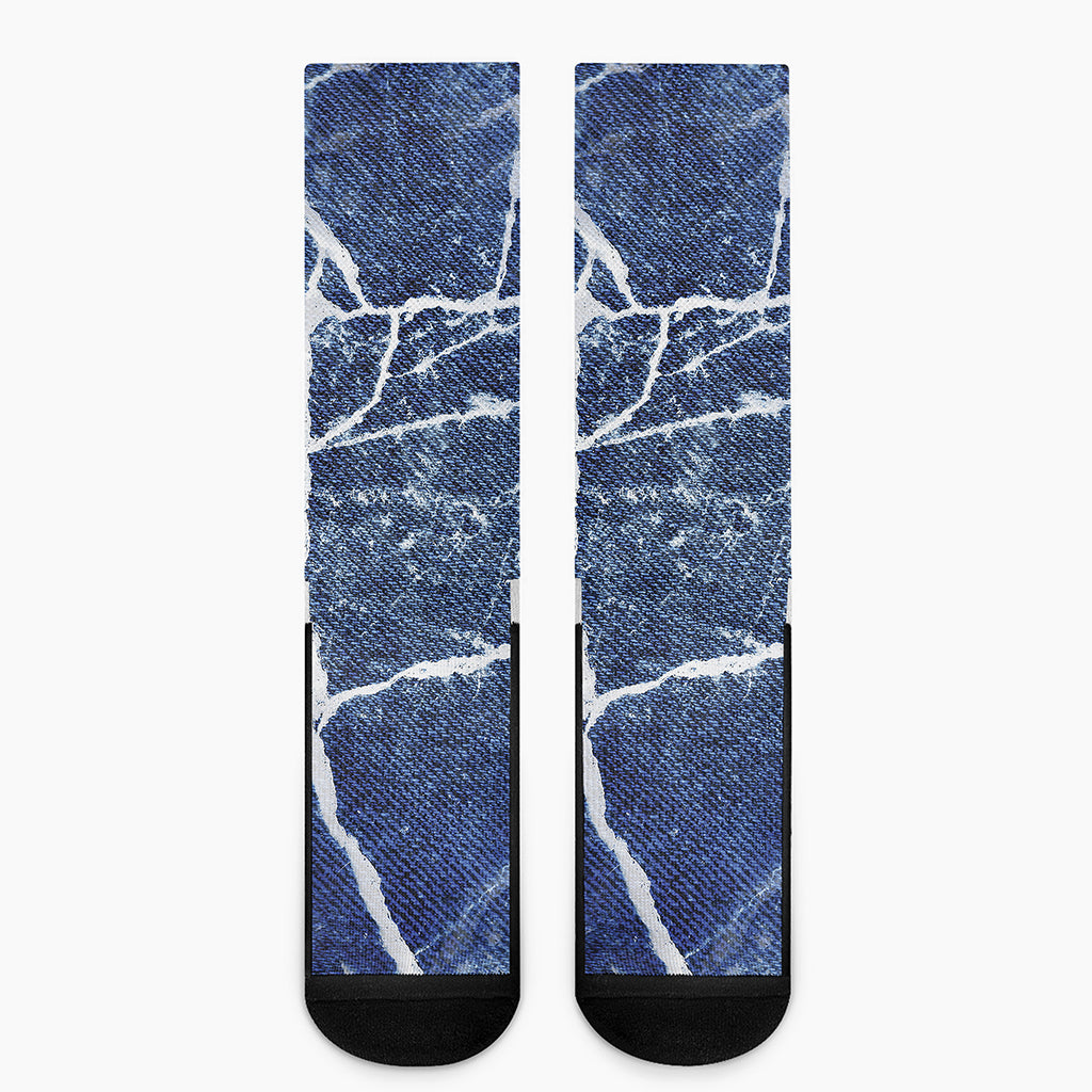 Marble Denim Jeans Pattern Print Crew Socks