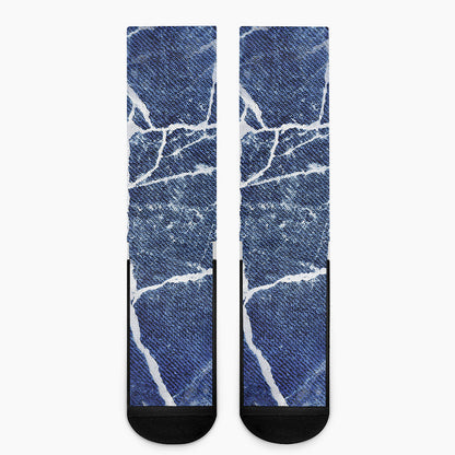 Marble Denim Jeans Pattern Print Crew Socks