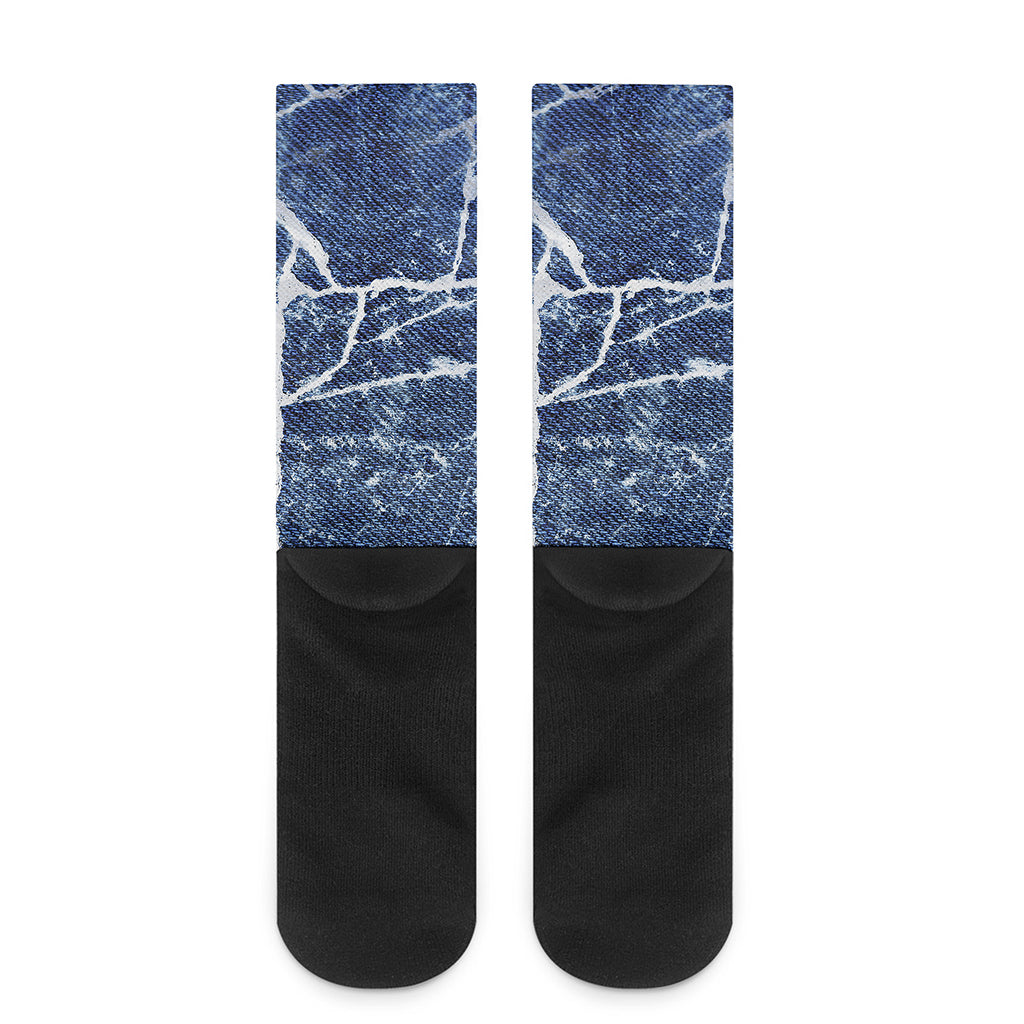 Marble Denim Jeans Pattern Print Crew Socks