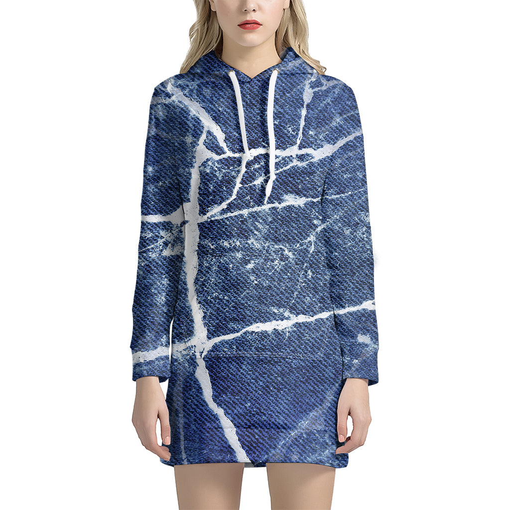 Marble Denim Jeans Pattern Print Hoodie Dress
