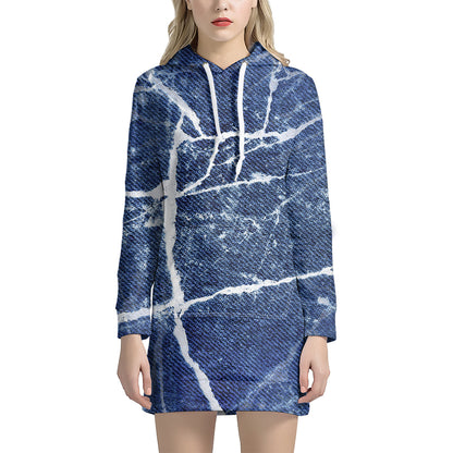 Marble Denim Jeans Pattern Print Hoodie Dress