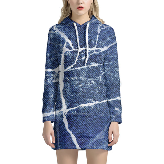 Marble Denim Jeans Pattern Print Hoodie Dress