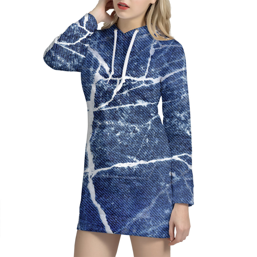 Marble Denim Jeans Pattern Print Hoodie Dress