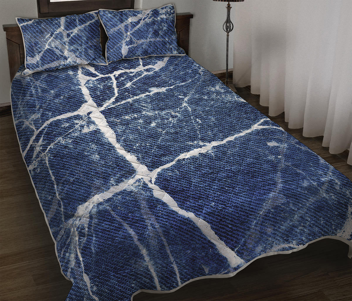 Marble Denim Jeans Pattern Print Quilt Bed Set