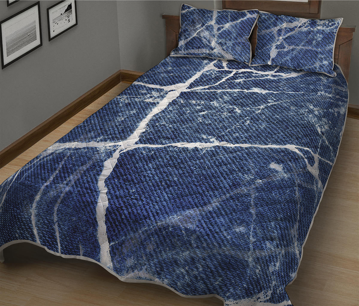Marble Denim Jeans Pattern Print Quilt Bed Set
