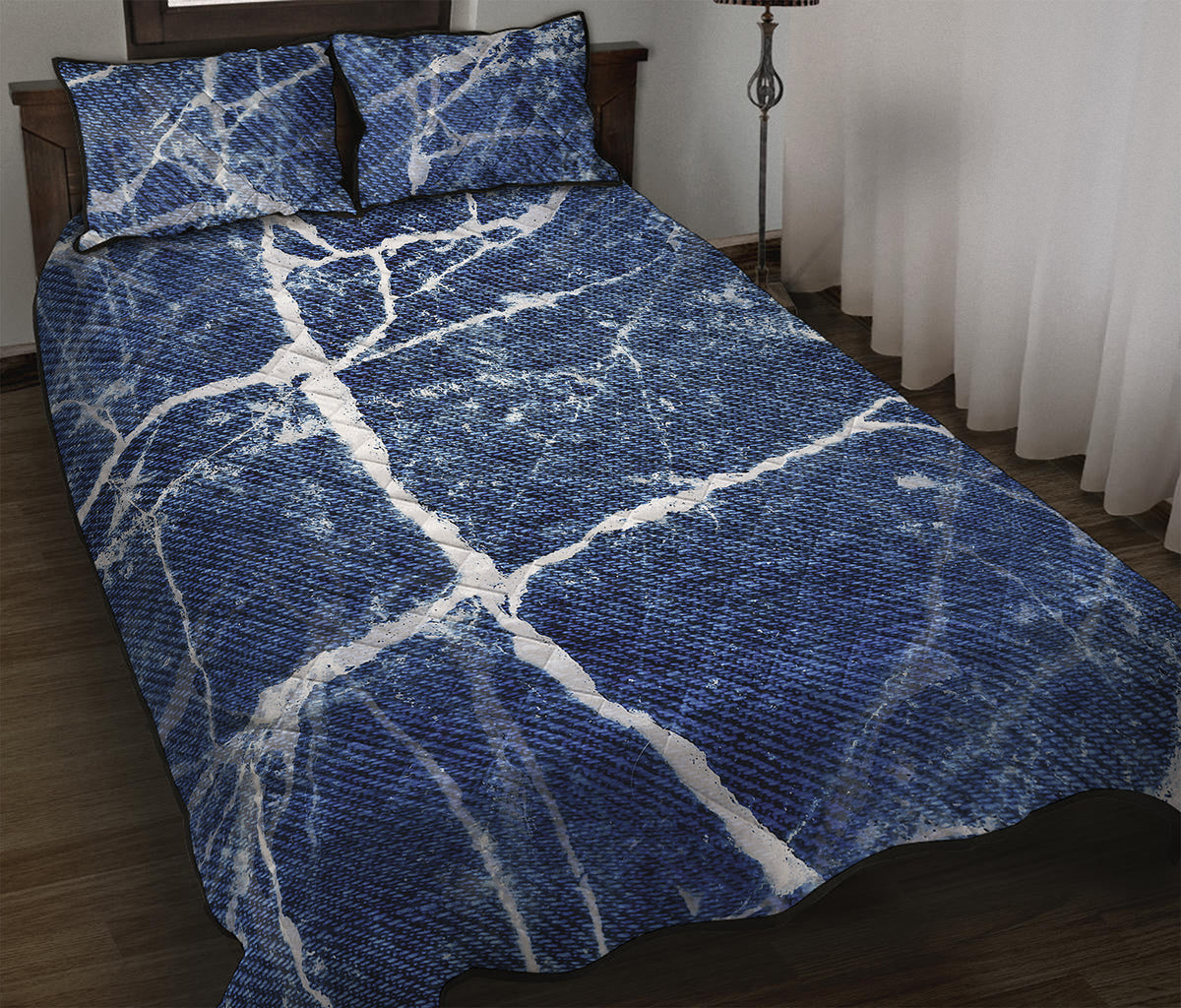 Marble Denim Jeans Pattern Print Quilt Bed Set