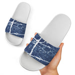Marble Denim Jeans Pattern Print White Slide Sandals