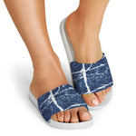 Marble Denim Jeans Pattern Print White Slide Sandals