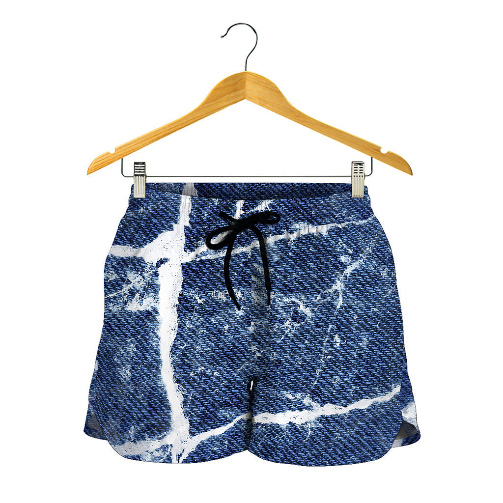 Marble Denim Jeans Pattern Print Women's Shorts