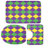 Mardi Gras Argyle Pattern Print 3 Piece Bath Mat Set