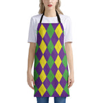Mardi Gras Argyle Pattern Print Apron